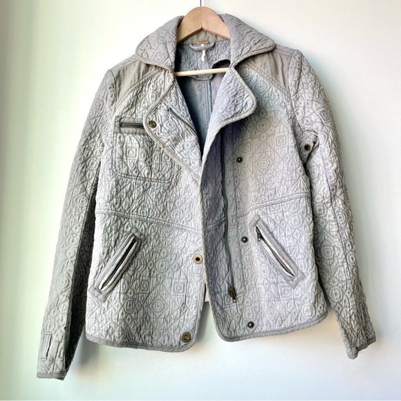 Free  People Chambray Moto Jacket Blue Denim Size Small - Picture 4 of 10
